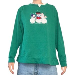 Vintage Snowman Graphic Green Sweatshirt
